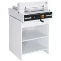 IDEAL 4350 sur meuble en bois - Massicot électrique professionnel sur meuble à étagères