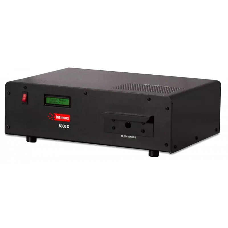 Dégausseur Intimus 8000 S destiné aux supports magnétiques compatibles ; la démagnétisation ne traite pas les mémoires flash des SSD.