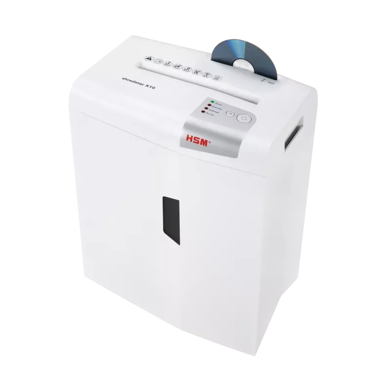 Entrée dédiée aux supports optiques sur le HSM Shredstar X10 présenté ici. Cette possibilité doit être vérifiée modèle par modèle.