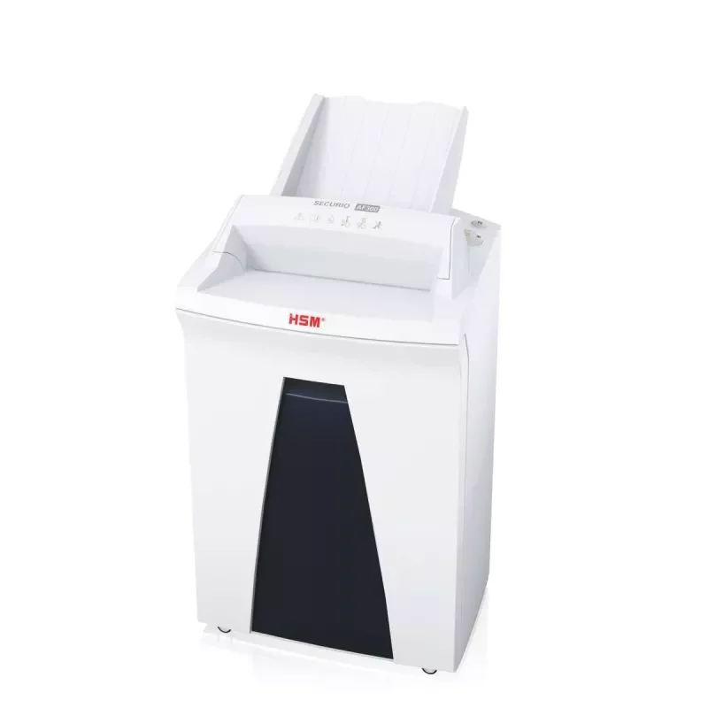 HSM Securio AF 300 en version P-6 : exemple de chargeur automatique sur un destructeur de haute sécurité.