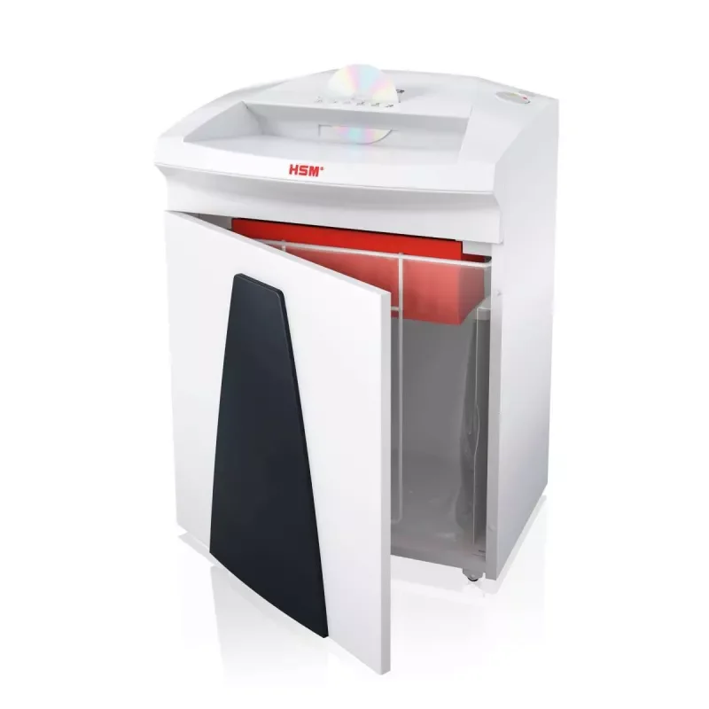Porte ouverte et sac de récupération du HSM Securio B26, pour visualiser l’accès au bac.