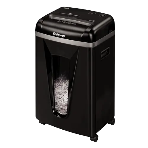 Vue trois quarts du destructeur de documents Fellowes 450 M