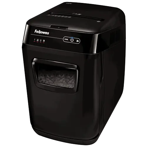 Vue trois quarts du destructeur de documents Fellowes AUTOMAX 150C