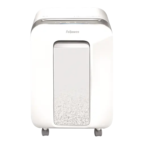 Vue de face du destructeur de documents Fellowes Powershred LX 201 blanc