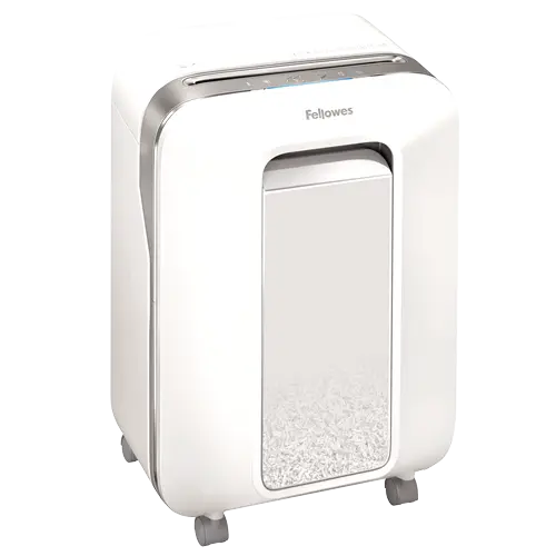 Vue latérale du destructeur de documents Fellowes Powershred LX 201 blanc