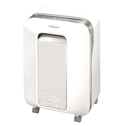 Vue trois quarts du destructeur de documents Fellowes Powershred LX 201 blanc