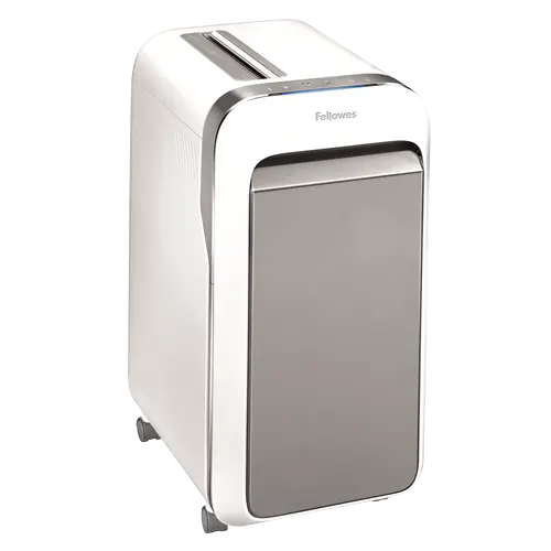 Vue latérale du destructeur de documents Fellowes Powershred LX 221 blanc