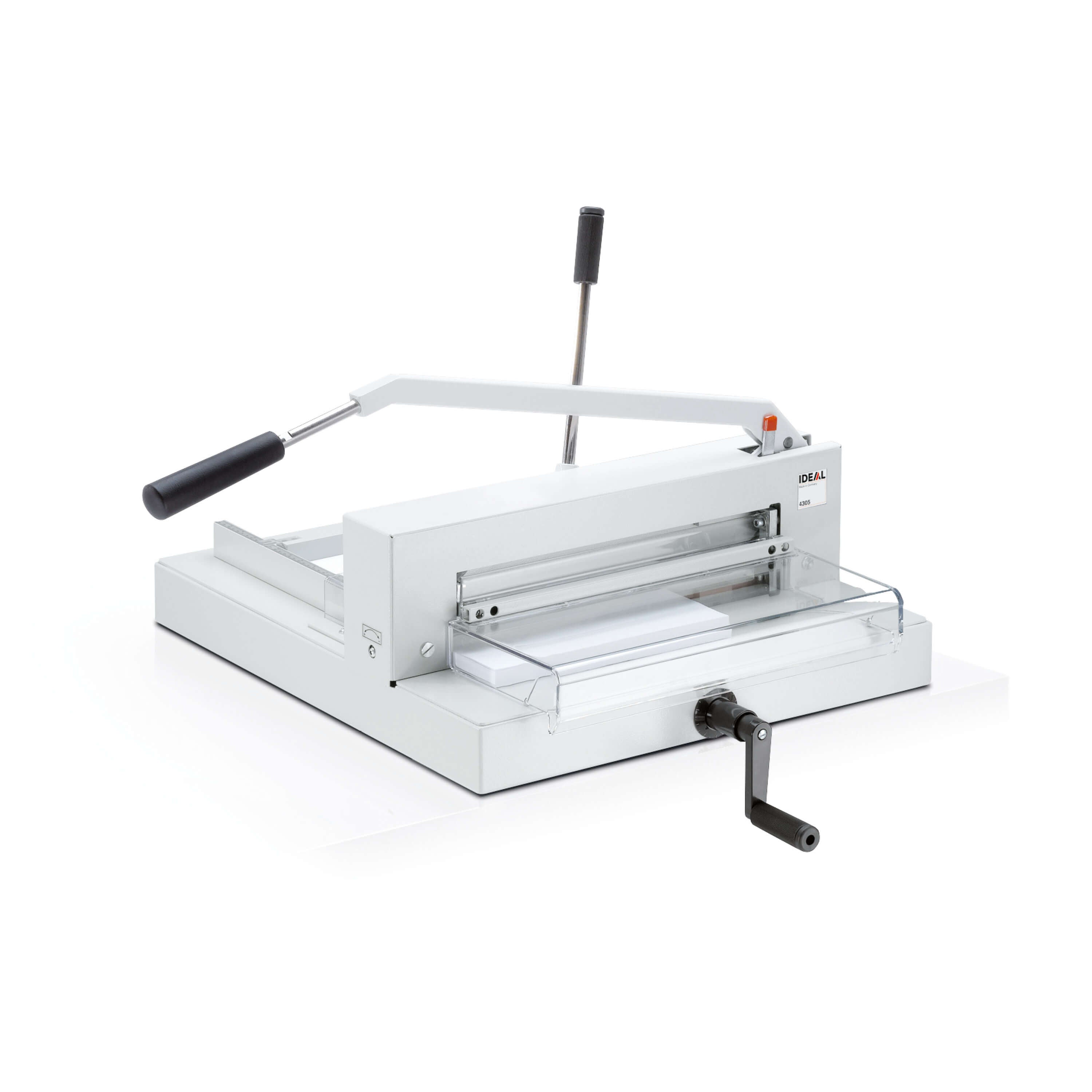 IDEAL 4305, vue 1 du massicot et de ses équipements, référence 43050000