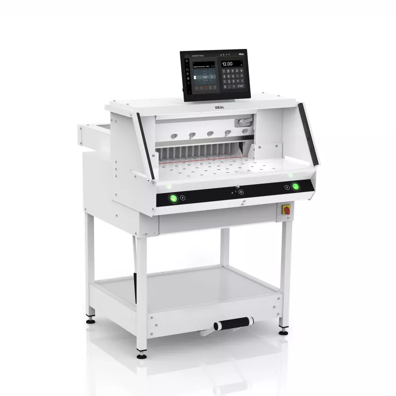 Massicot IDEAL THE 56 LT sur stand avec écran et table soufflante