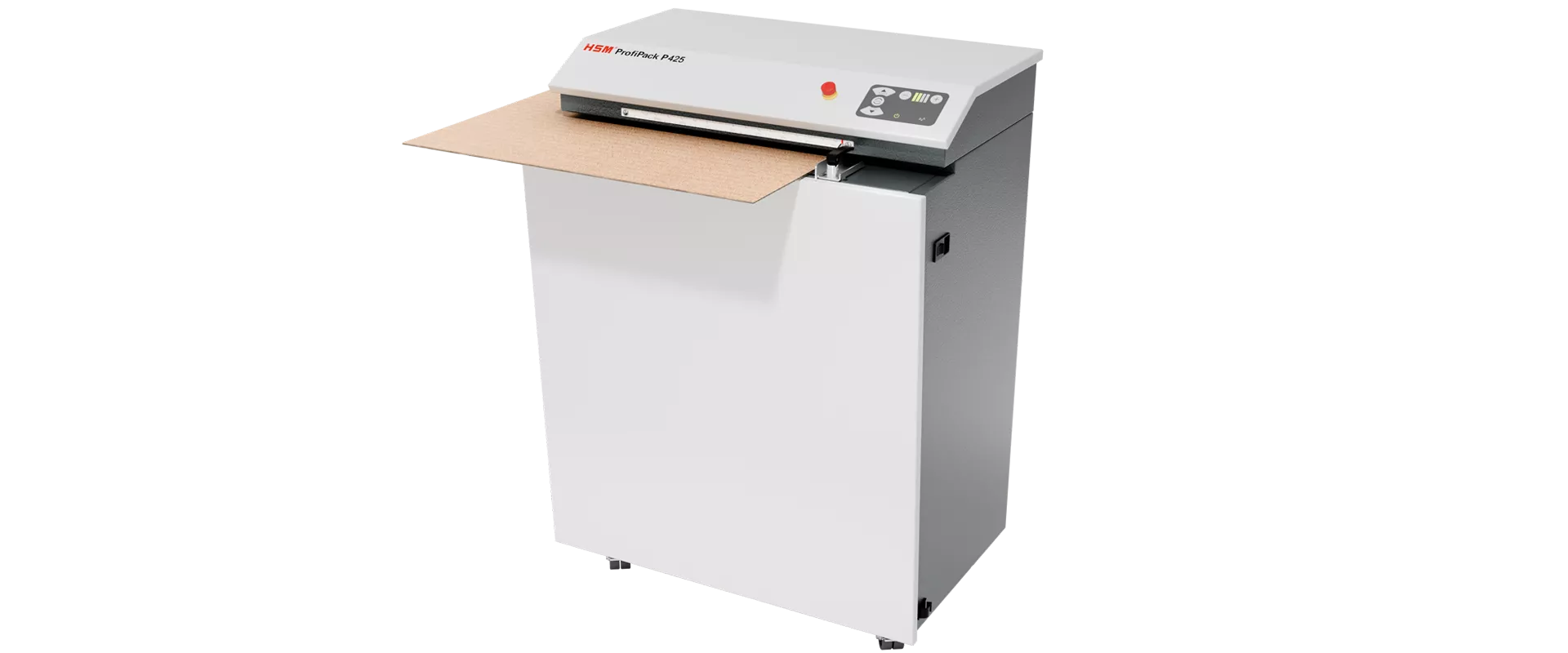 Un carton introduit dans un matelasseur HSM ProfiPack P425